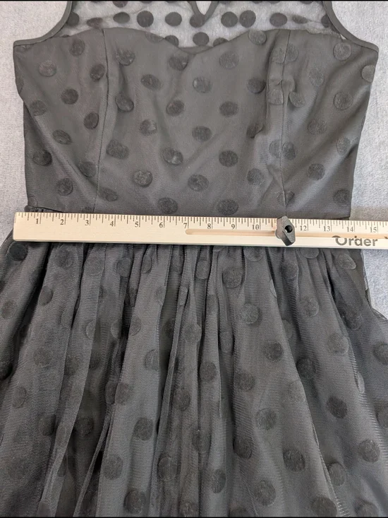 American Rag Women's Black Polka Dot Mesh Overlay Fit & Flare Mini Dress Size M - Picture 5 of 8